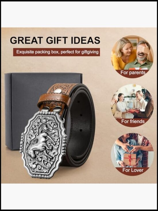 Western Cowboy Belt Leather Embossed Floral Buckle Removable Country Style main image 2